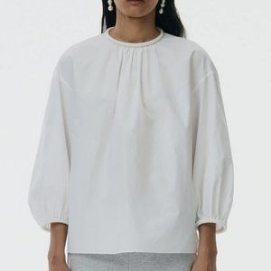Tibi Tess Shirting Shirred Neck Top, size 2, White